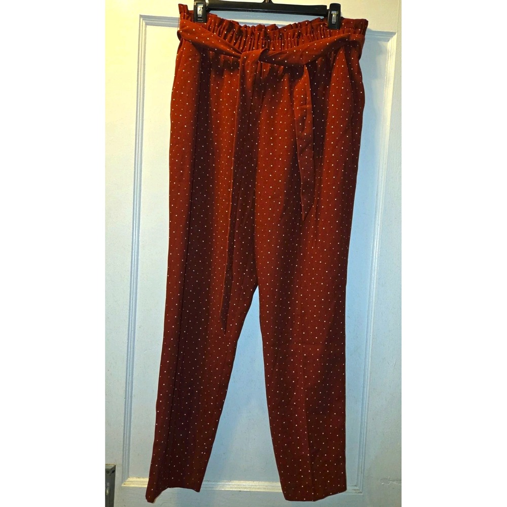 Express Womens High Rise Ankle Pants Brown White Polka Dot Regular With Belt M